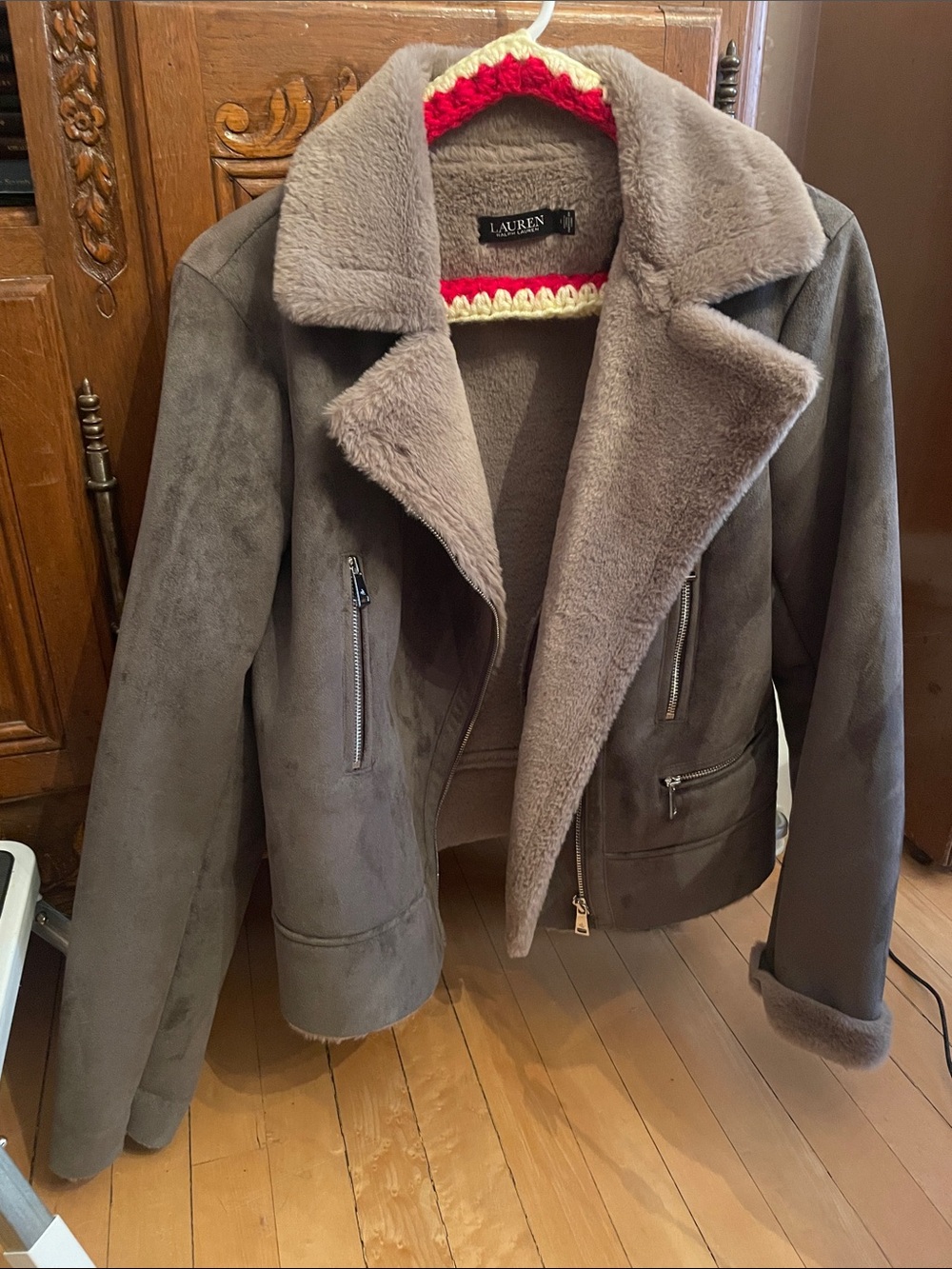 Lauren Ralph Lauren Brown Faux-Shearling Moto Jacket